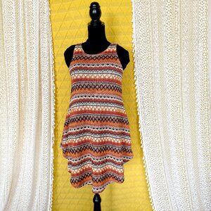 🦋 5 for $25 Retro Crochet Orange & Brown Boho Striped Sleeveless Dress - M